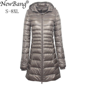 NewBang 7XL 8XL Plus Long Down Jacket Women Winter Ultra Light Down Jacket Women With Hooded Down Coat Female Big Size Coats