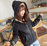 New lamb hair Hooded sweatshirt hoodie women's winter college BF wind loose students plus velvet solid color hoodies Jacket